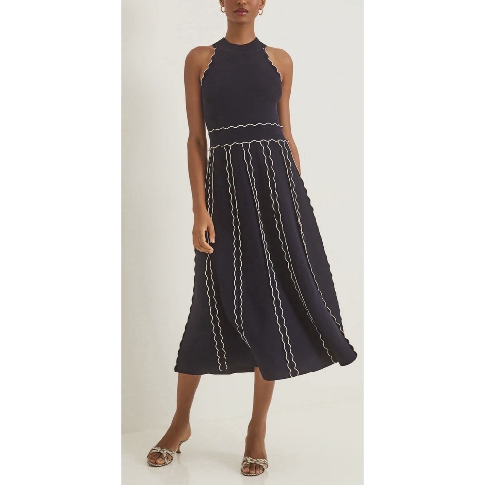 Cara Cara Rosendale Knit Midi Dress S Navy Scallop Ric Rac Coastal Grandmacore